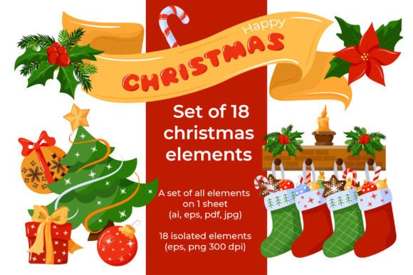 Bright Decorative Christmas Set: A Review for Digital Illustrations