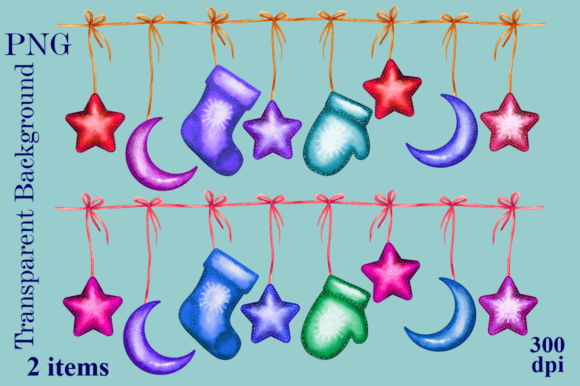 Cartoon Christmas Lights with Socks Illustrations