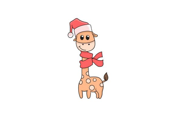 Celebrating Giraffe with Hat Christmas Illustrations