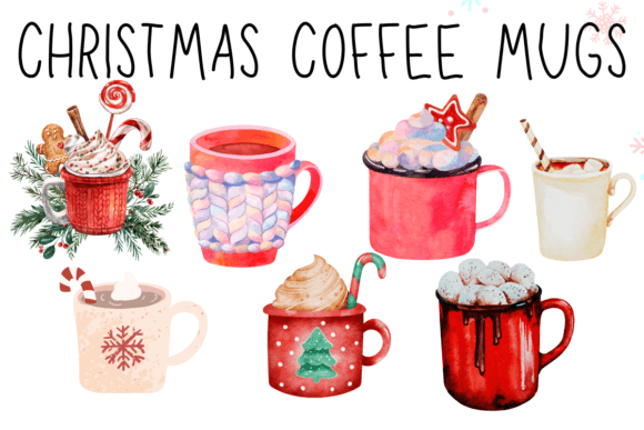 Christmas Coffee Mugs Clipart for Modern Illustrations
