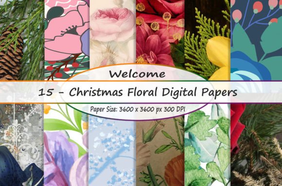 Christmas Floral Digital Papers: Seasonal Illustrations for Designers
