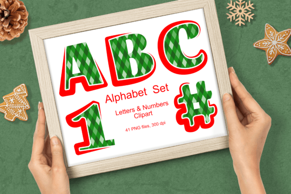 Christmas Red Green Argyle Alphabet Set for Illustrations