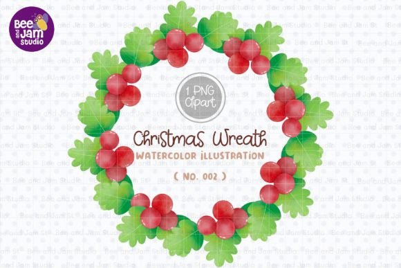 Christmas Wreath Watercolor PNG-002 for Illustrations