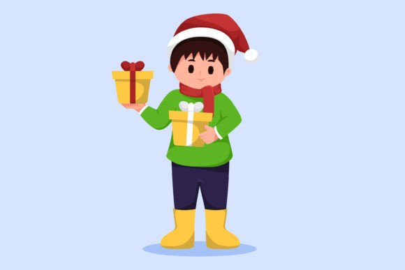 Cute Christmas Kids Cartoon Illustration for Website and Editorial Use