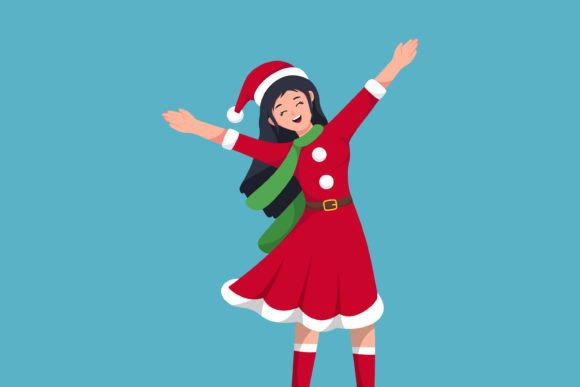 Girl at Christmas Character Illustration for Digital Selling