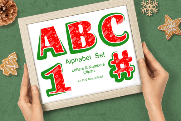 Green Red Christmas Stars Alphabet Set for Illustrations