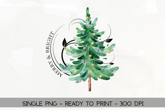 Merry and Bright Christmas Tree Design for Illustrations