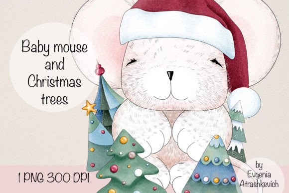 Mouse and Christmas Tree Sublimation PNG Illustrations