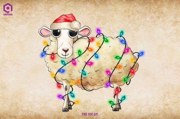 Sheep Christmas Tree Lights Illustrations