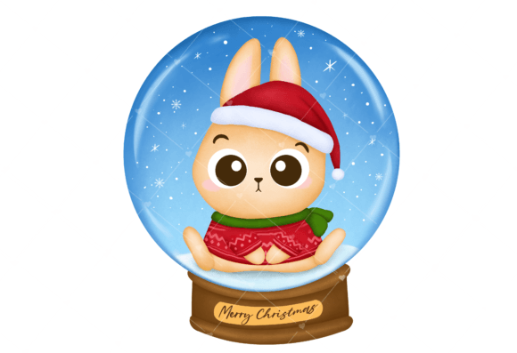 Snowglobe Christmas Rabbit Clipart for Seasonal Illustrations