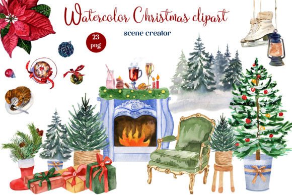 Watercolor Christmas Clipart Scene Embroidery Review