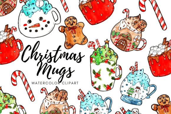 Watercolor Christmas Mug Clipart for Illustrations