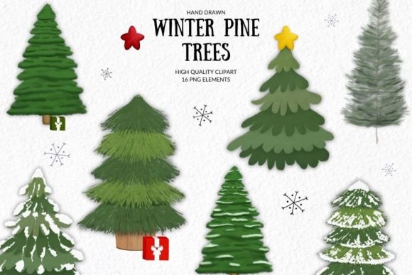 Winter Pine Tree Christmas Clipart for Modern Illustrations